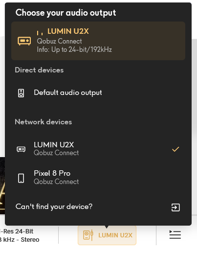 Qobuz Connect sucessfully connected to LUMIN U2X